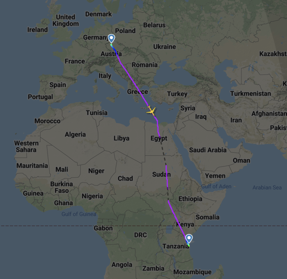 Doba letu z Prahy na Zanzibar přímo