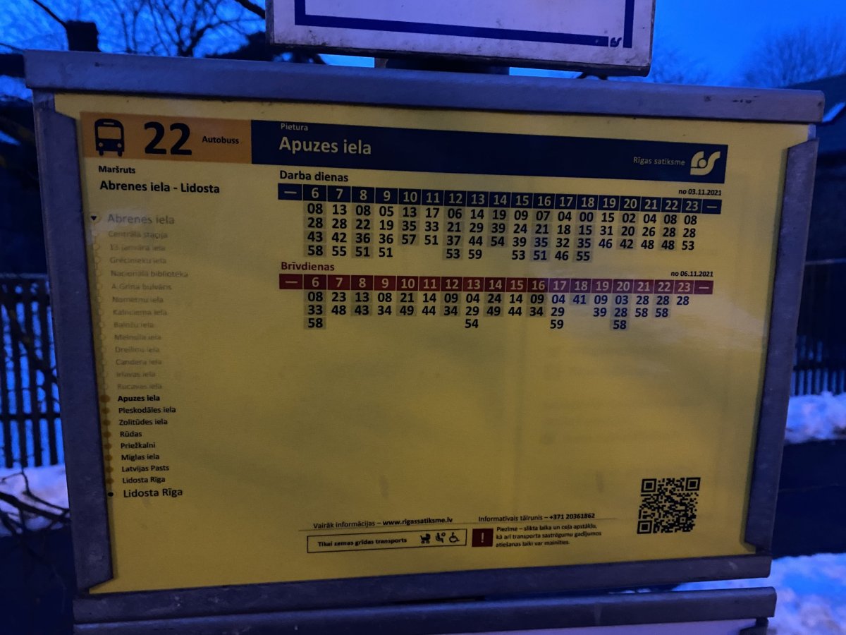 Jízdní řád na punkové zastávce