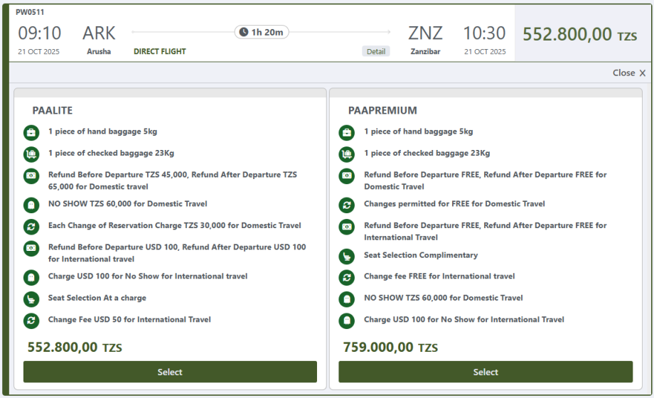 Tarifní třídy Precision Air