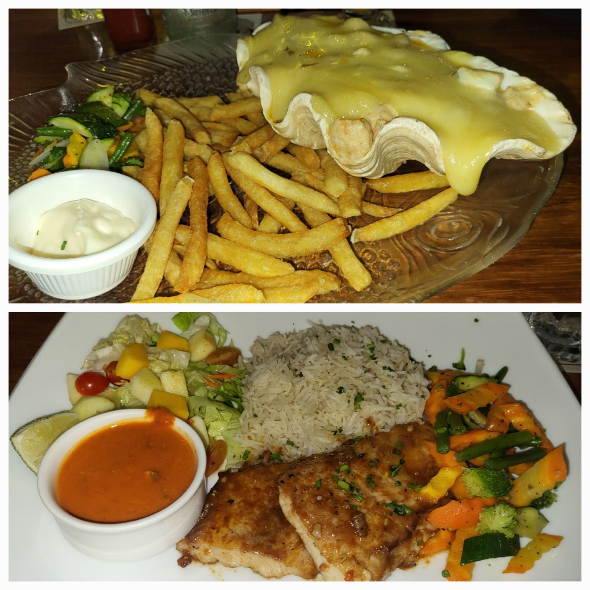 Seafood v sýrové omáčce v mušli