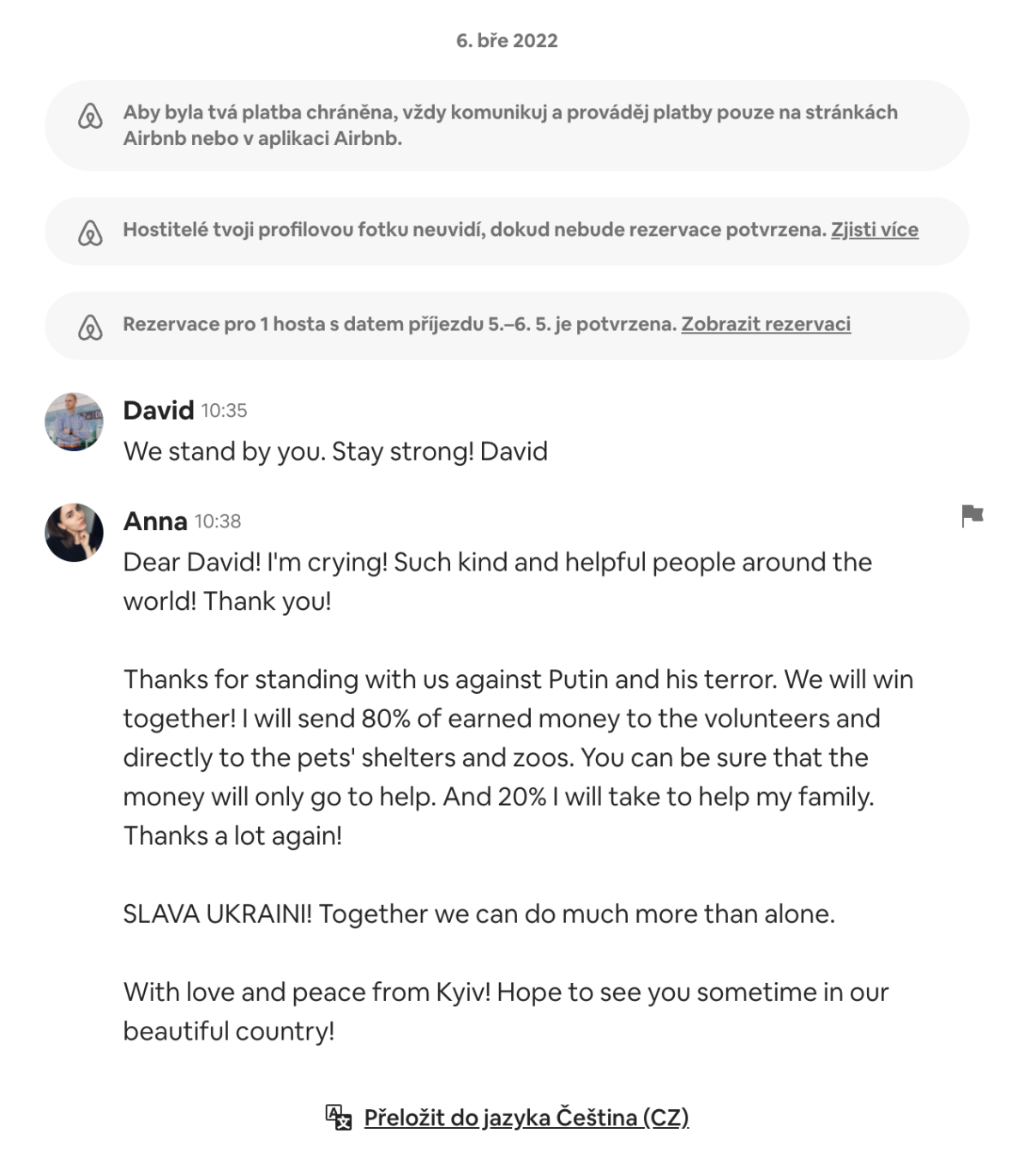 Reakce na rezervaci od Anny