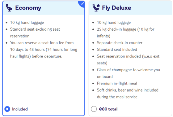 Tui fly Belgium, tarify