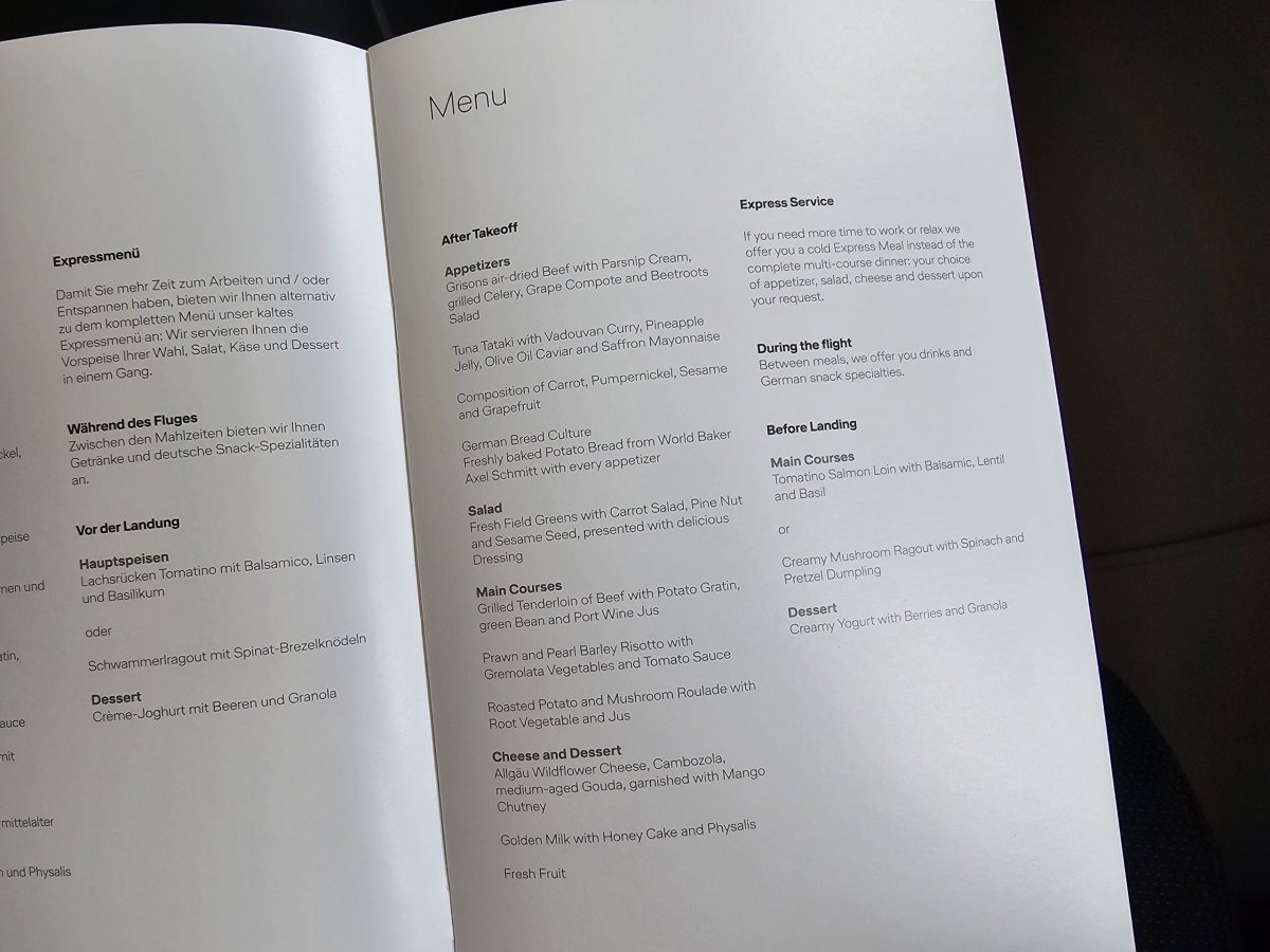 Menu na denním letu