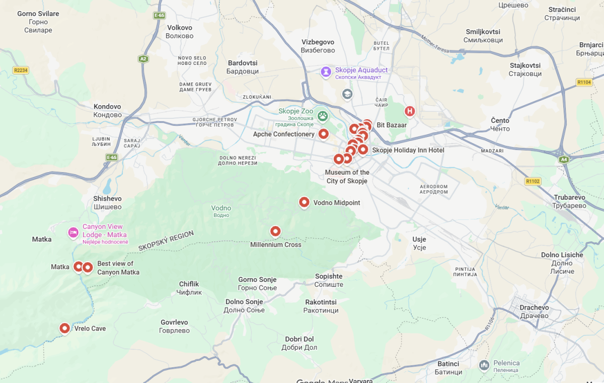 Naše vytyčené body.. Skopje, Matka, Vodno