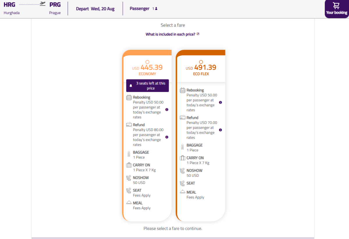 Tarifní třídy Air Cairo