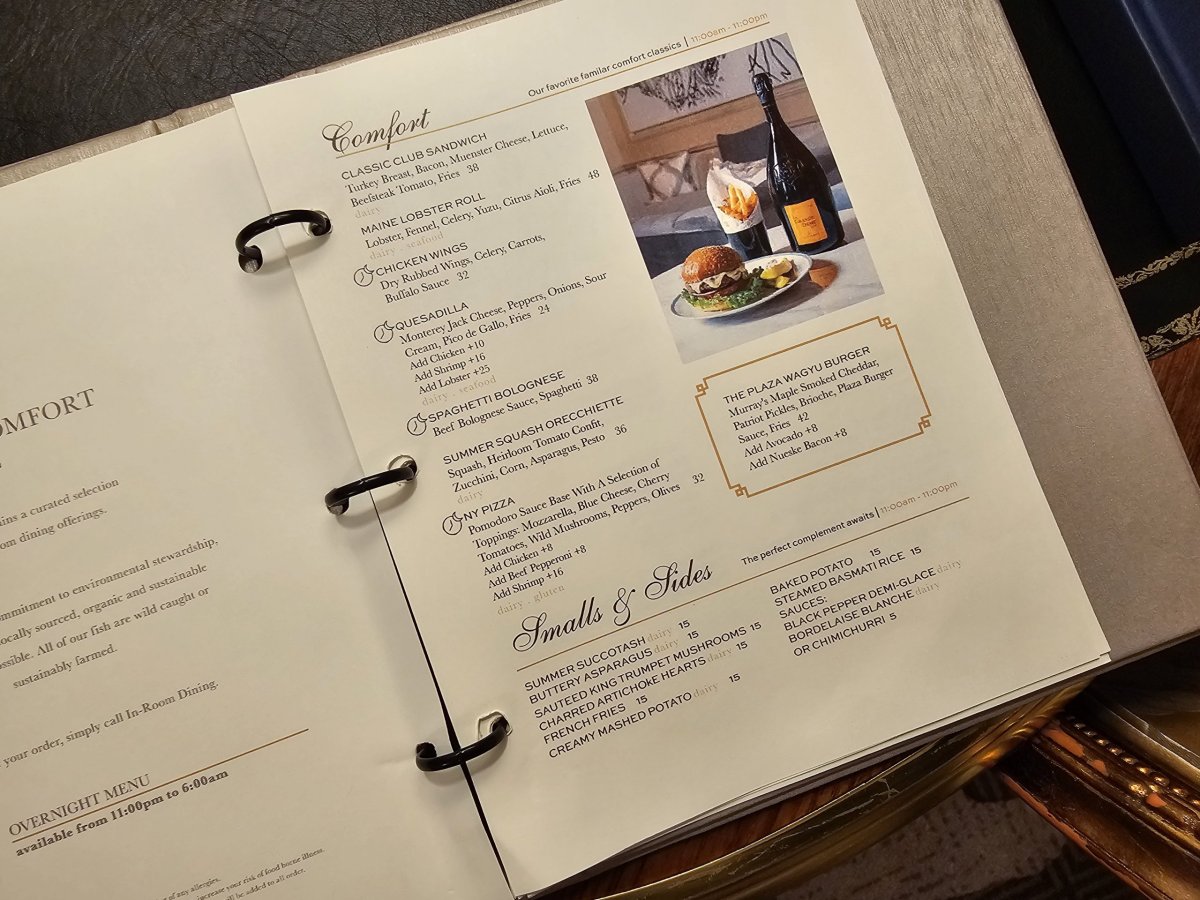 Menu, in-room service