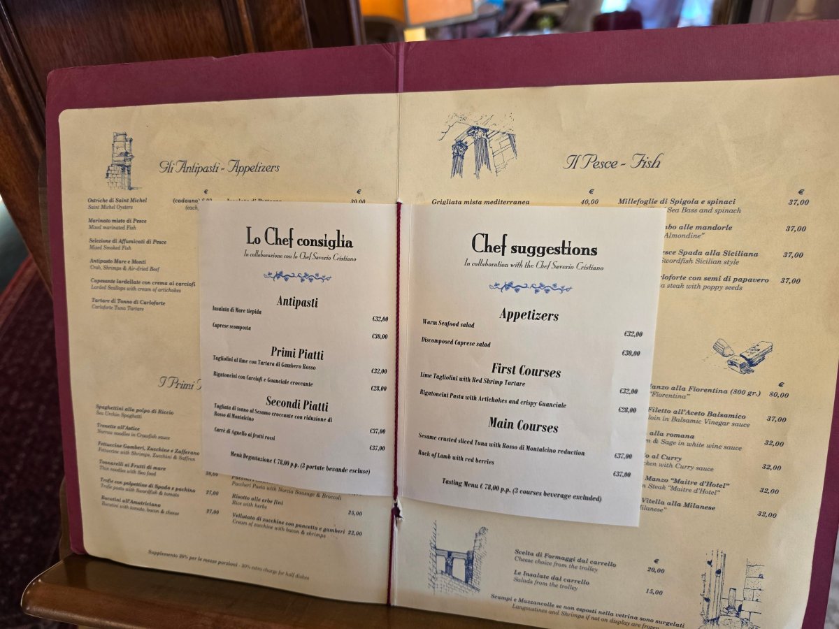 Menu hotelové restaurace