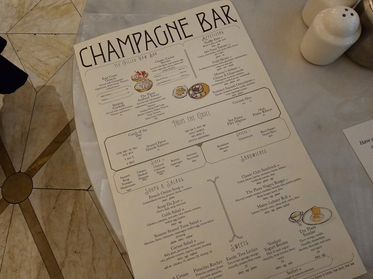Menu Champagne Bar