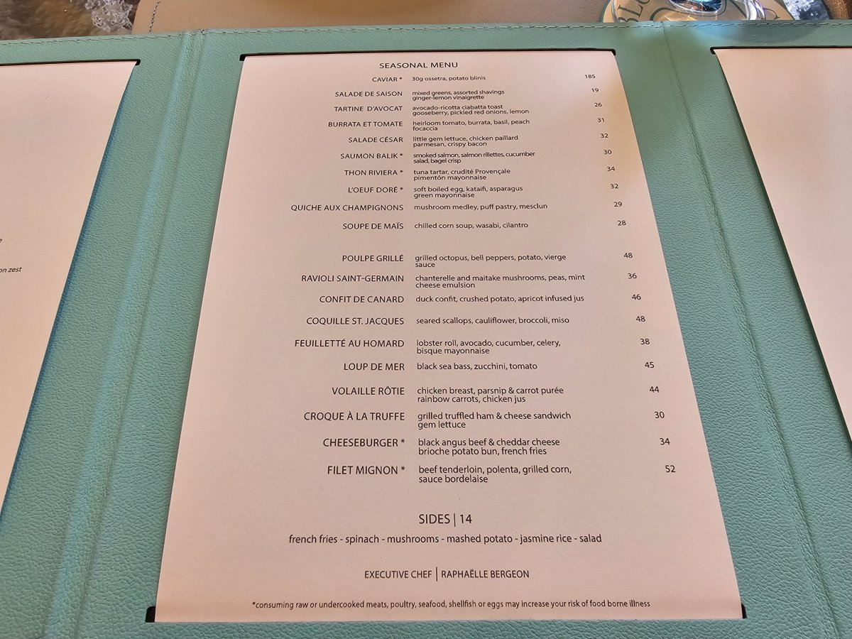 Blue Box, sezónní menu