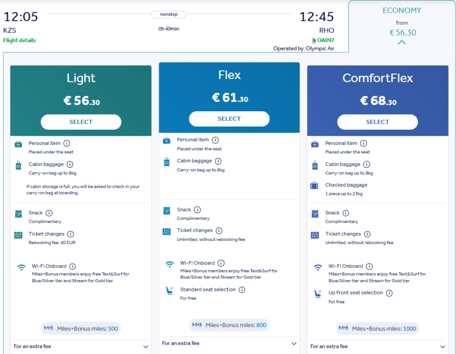 Tarifní třídy Olympic Air